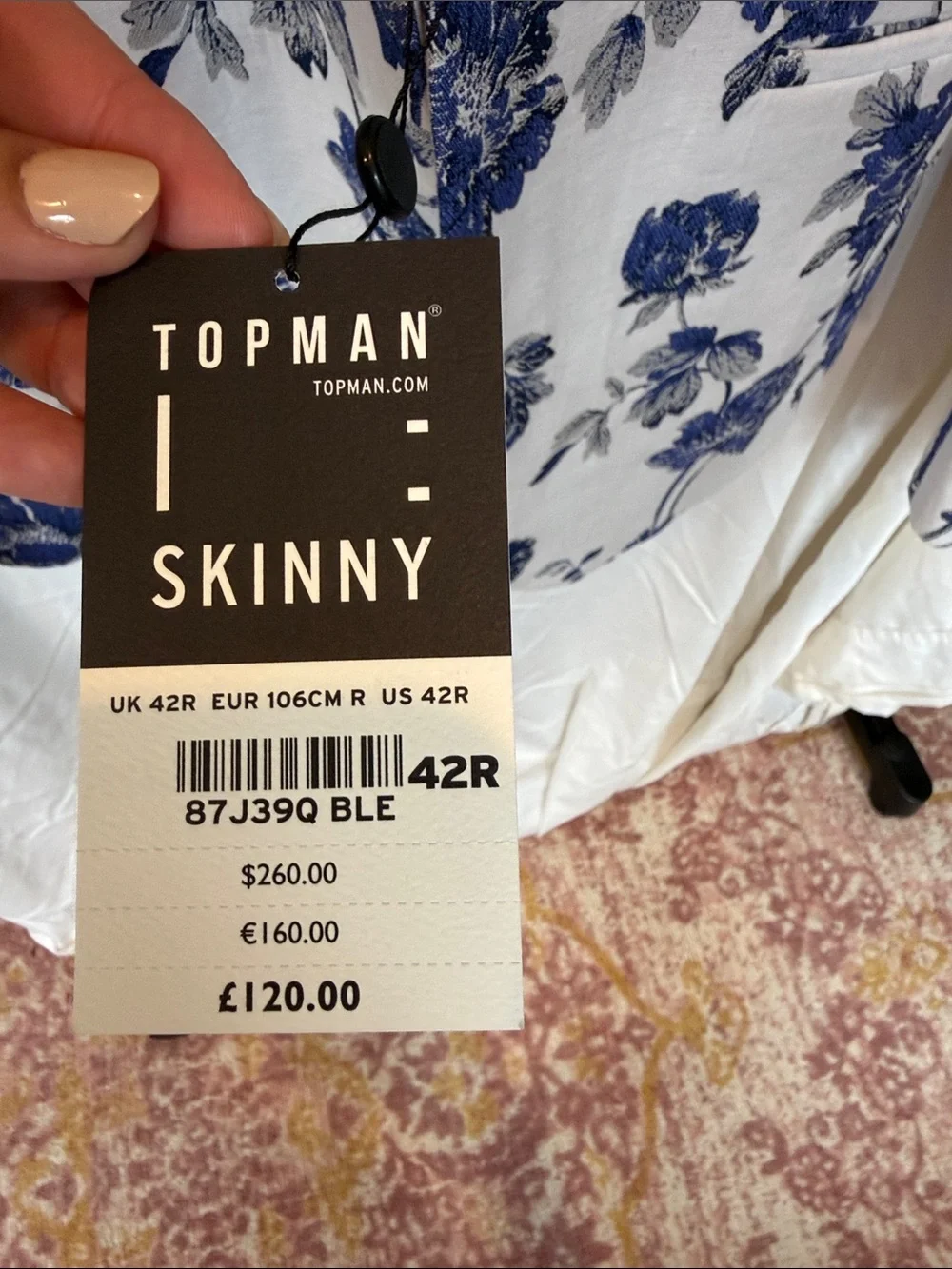 Topman Men's Floral White & Blue Blazer - Elegant Evening Jacket